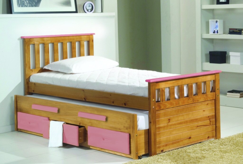 Bergamo 3ft Guest Bed W/Storage - Pink Detail - Click Image to Close